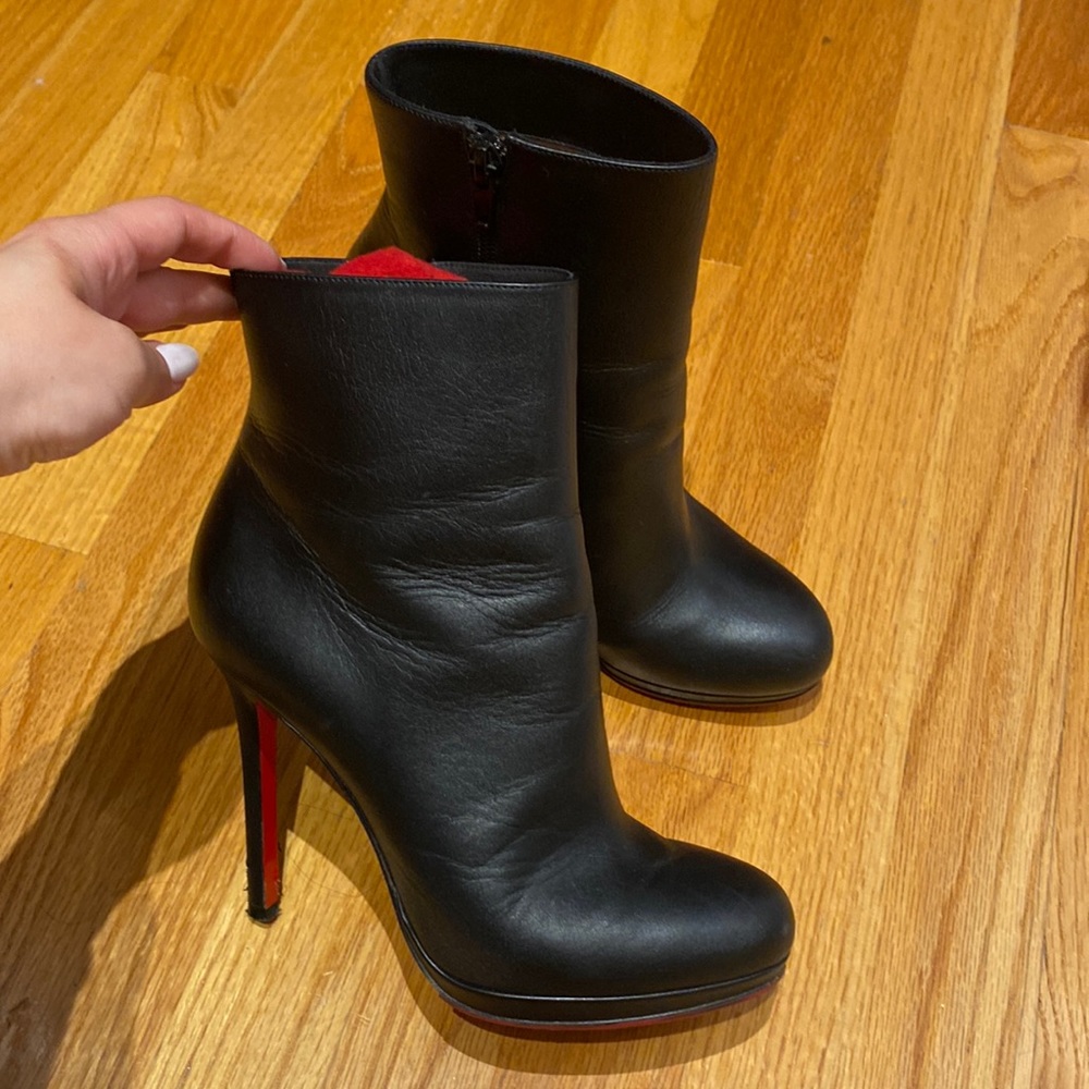 Christian Louboutin black leather heel booties 120 heel authentic